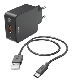 Сетевое зарядное устройство Hama H-183230, 1xUSB, 3 A, black