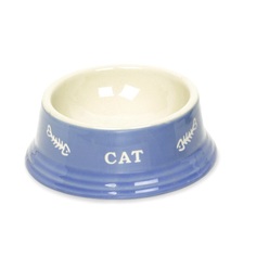 Одинарная миска для кошек и собак Nobby с рисунком CAT, керамика, голубой, 0.24 л