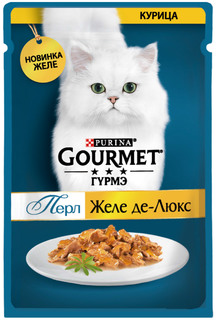 Влажный корм для кошек Gourmet Perle Желе Де-люкс, с курицей в желе, 26шт по 75г