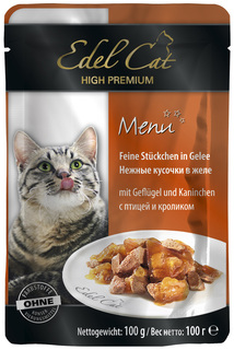 Влажный корм для кошек Edel Cat , с птицей и кроликом в желе, 20шт, 100г