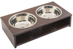 Двойная миска для кошек и собак Дарэлл, сталь, дерево, коричневый, 2x350 мл