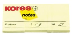 Блок-кубик "Kores", 50x40 мм, желтый, 3 блока по 100 листов