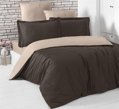 Постельное белье двухстороннее из сатина KARNA LOFT шоколадное-кофейное 1,5-спальное