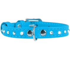 Ошейник для собак Collar Glamour, кожаный с клеевыми стразами, синий, 12мм, 21-29 см