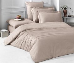 Постельное белье однотонное из сатина KARNA LOFT кофейное евро