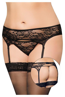 Пояс для чулок и стринги кружевные черные-XL 331614 Soft Line