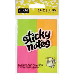 Блок-кубик "Attache Selection", 38х51 мм, 4 неоновых цвета, 4 блока по 50 листов