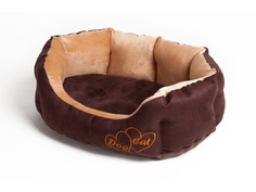 Лежак для животных Зоо Фортуна Манчестер Сердца №1, коричневый, замша, велюр