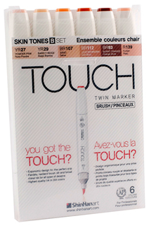 Набор маркеров TOUCH TWIN BRUSH SKIN 6 шт розовый; коричневый; бежевый