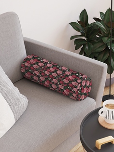 Декоративная подушка валик JoyArty "Алые и розовые цветы" на молнии, 45 см, диаметр 16 см