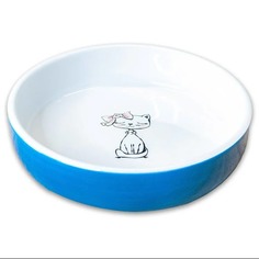 Одинарная миска для животных КерамикАрт; с цыпленком и окунем; керамика; голубой; 0.37 л