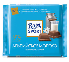 Шоколад молочный Ritter Sport с альпийским молоком и начинкой из шоколадного мусса 100 г