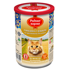 Консервы для кошек Родные корма, говядина с языком по-крестьянски, 410г