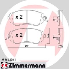 Комплект тормозных колодок, дисковый тормоз ZIMMERMANN 25760.170.1