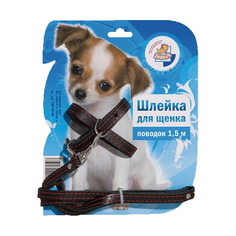Шлейка и поводок для щенков Зооник кожа, 12 мм х 150 см