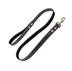 Поводок для собак HOMEPET, двойной, простроченный, кожаный, черный, 25 мм х 120 см