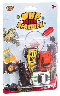 Набор пластм. 4 предмета, машинки, CRD 13,5х20 см, серия Мир micro Игрушек арт.M7732. Yako Toys
