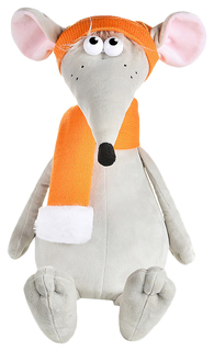 Мягкая игрушка "Крыс Денис в оранжевой шапке и шарфе", 34 см Maxitoys