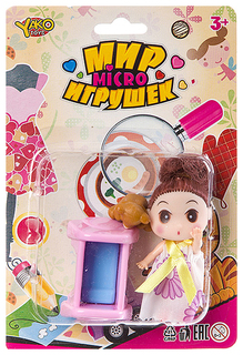 Игровой набор Yako Toys Кроватка С Куколкой И Медвежонком Серия Мир Micro Игрушек Арт.M76