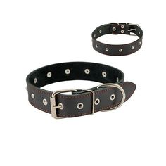 Ошейник Homepet кожаный двойной с украшениями простроченный для собак (35-47см, Черный)