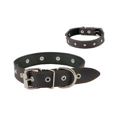 Ошейник Homepet кожаный с украшениями простроченный для собак (28-38см, Черный)