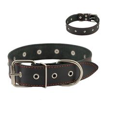 Ошейник Homepet кожаный с украшениями простроченный для собак (35-47см, Черный)