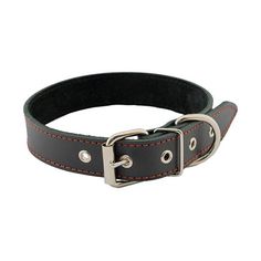 Ошейник Homepet кожаный простой двойной простроченный для собак (32-42см, Черный)