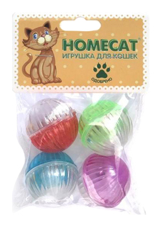 Игрушка для кошек Homecat Мячи пластиковые разноцветные с колокольчиком, диаметр 4см, 4шт