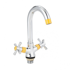 Смеситель для кухонной мойки VIKO 2513 крест кер. низкий R-излив (вставки желтые)