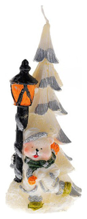 Свеча новогодняя Snowmen Е40417 Мишка рядом с елкой и фонарем 14 см