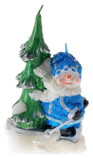 Свеча новогодняя Snowmen Е50499 Елка в санях со снеговиком 14 см