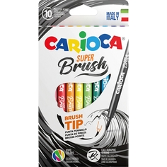 Набор фломастеров CARIOCA SUPER BRUSH, 10 цветов, в картонной коробке с европодвесом