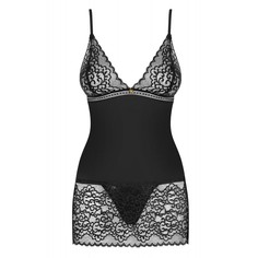 Коротенькая сорочка Ailay с кружевом S/M черный Obsessive