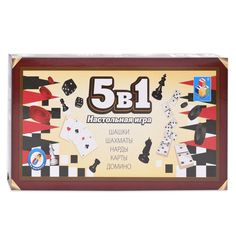 Настольная игра 5 в 1 1 TOY Т12060 Шашки/шахматы/нарды/карты/домино