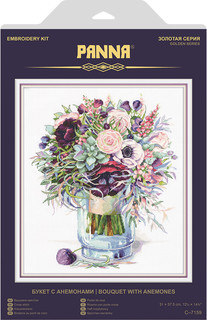 Набор для вышивания крестом Panna "Золотая серия, Букет с анемонами", 31x37,5 см, арт. C-7