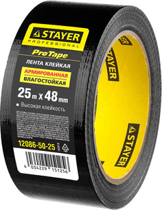 Армированная лента (скотч) STAYER 48 мм х 25 м, черная, на тканевой основе 12086-50-25