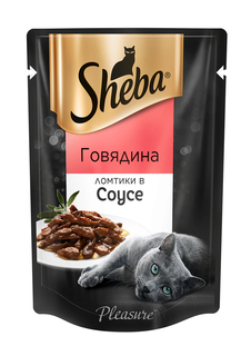 Влажный корм для кошек Sheba, ломтики в соусе, говядина, 85 г
