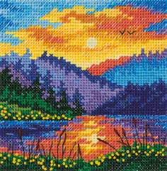 Набор для вышивания крестом Klart "Закат на озере", 10x10 см, арт. 8-406