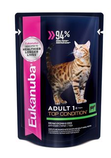 Влажный корм для кошек Eukanuba Adult Top Condition, с говядиной в соусе, 24шт по 85г