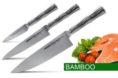 Набор из 3 кухонных стальных ножей "Поварская тройка" Samura BAMBOO (упакованы отдельно)