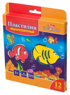 Пластилин флуоресцентный Hatber Морская семейка KPf_12210 12 цветов 180 грамм