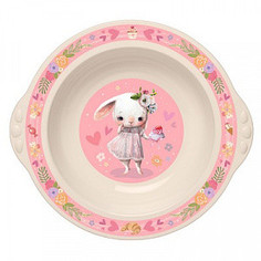 Тарелка детская глубокая Пластишка с розовым декором, бежевый