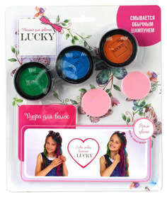 Набор косметики Lucky пудра для волос х3 шт со спонжем Т11921 Зеленый/Синий/Оранжевый