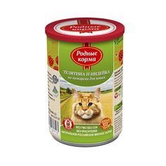 Влажный корм для кошек Родные корма , телятина, индейка, по-пожарски 9шт, 410г