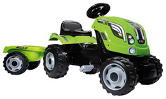 Каталка детская Smoby трактор педальный Green Farmer XL с прицепом зеленый
