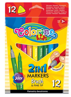 Фломастеры двухсторонние "Brush & Fine tip", 12 цветов Colorino