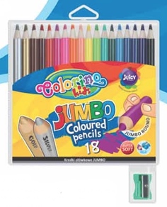 Круглые цветные карандаши "JUMBO", 18 цветов+точилка Colorino