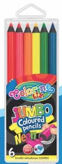 Круглые цветные карандаши "JUMBO", 6 неоновых цветов+точилка Colorino