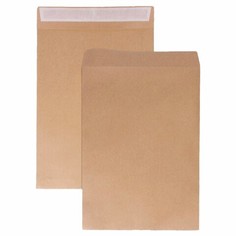 Конверты С4 (229х324 мм) КРАФТ, отрывная лента, 90 г/м2, КОМПЛЕКТ 250 шт., 112175, 122135 КУРТ