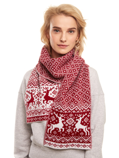 Шарф женский Scandica Reindeers вишневый/белый